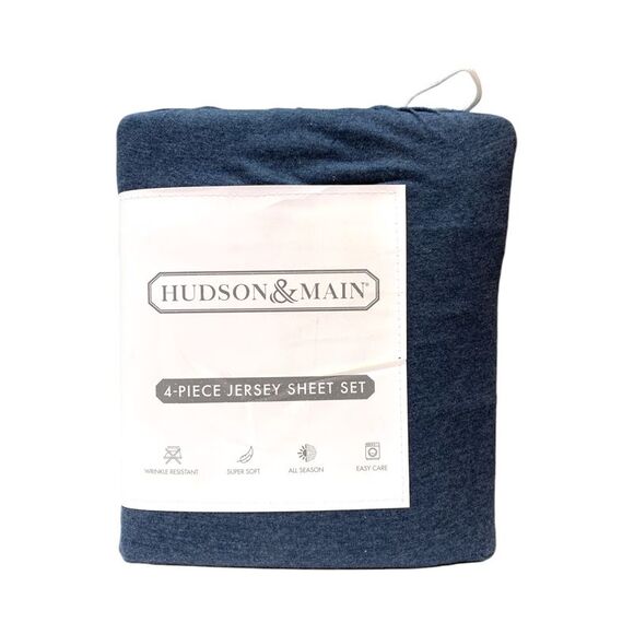 Hudson & Main 4-Piece Wrinkle Resistant, Super Soft, Jersey Sheet Set - Navy - Picture 2 of 2
